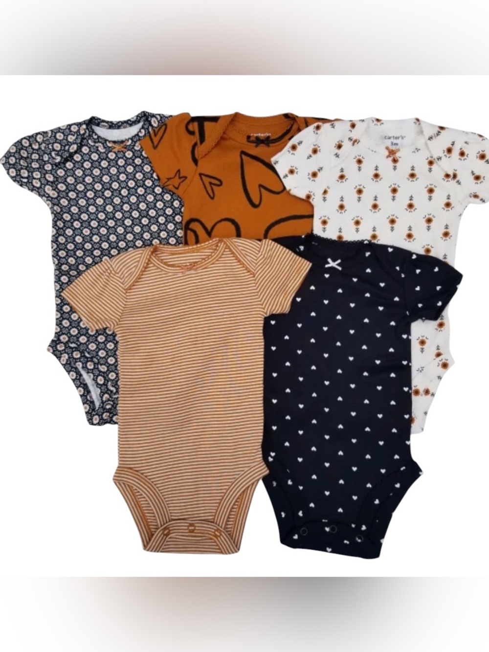 Carter's Baby One-Piece Bodysuit 5-Pack in Navy, Rust, White & Stripe 6 months
